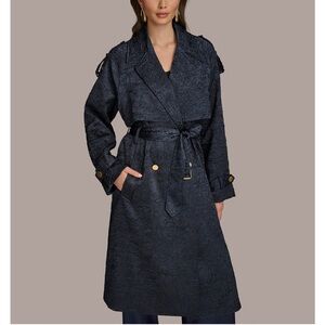 💝 Donna Karan Textured Dark Blue Trench Coat